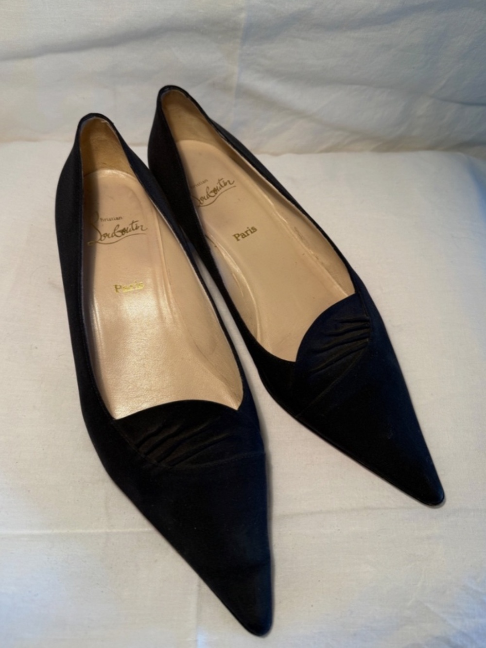 Vintage Christian Louboutin Black Leather Pointed Toe Kitten Heels - Picture 3 of 6